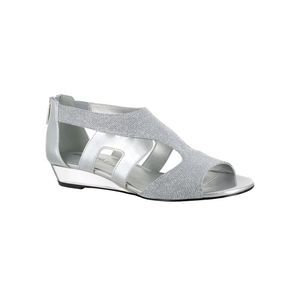 EASY STREET ALIVE AT 5 Womens Silver Elastic Goring Abra Wedge Sandals 8 W
